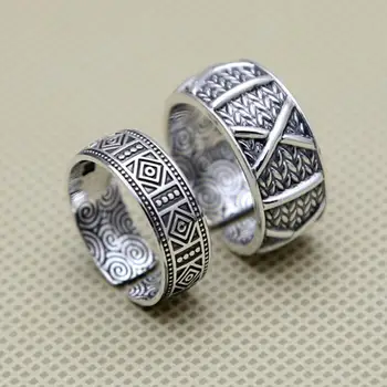 

Antique Silver 999 Mens Ring Grid Wheatear Band Handmade Craft Pure Solid Silver 999 Mens Jewelry Resizable Top Quality Bijoux