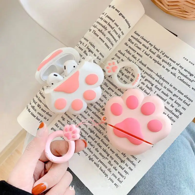 

3D Cat Paw Earphone Protective Case For Airpods Pink Kitty Paws Silicone Earphone Accessories For Airpods 2 Charging Box Cover