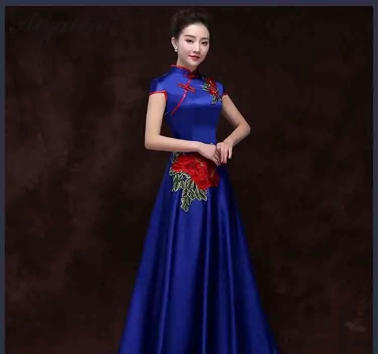 Новое церемониальное Ципао современные красные длинные вечерние платья Chinoise вечерние Qi Pao Женские китайские традиционные платья вышитое платье