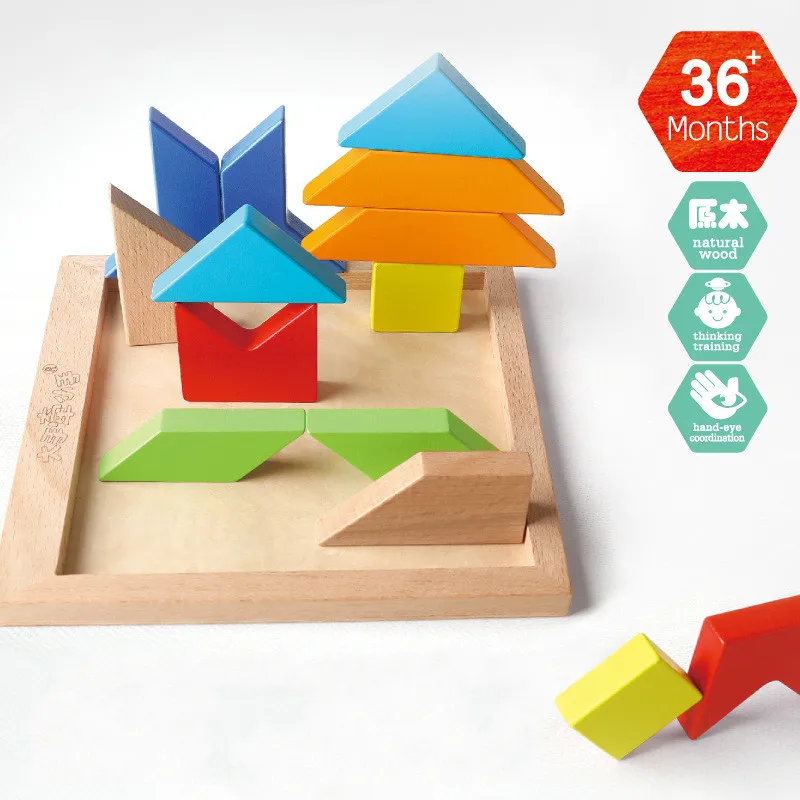 Деревянный Tangram 14 шт головоломки красочный квадрат IQ игра головоломка Игрушки из