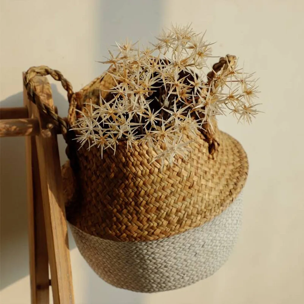 Бытовая складывающаяся натуральная водоросль плетеная корзина для хранения горшка садовая Цветочная ваза подвесная плетеная корзина пузатая корзина YL5