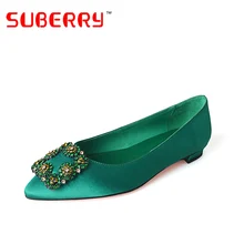 SUBERRY China Party Flat Handmade Luxury Women Designers 2017 Ladies Pointed Toe Diamond Shoes rhinestone shoes flats size 43