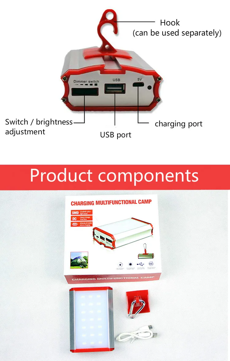Аварийное освещение кемпинга фонарь 21LED портативный подвесной светильник для палатки с затемнением алюминиевый сплав USB power Bank Кемпинг Светильник