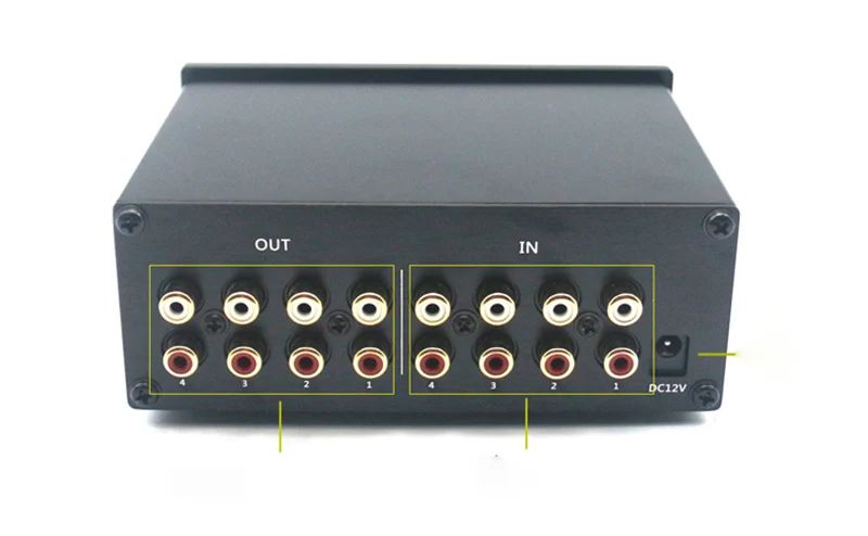 4 порта вход 4 выхода Lossless аудио переключатель сигналов Переключатель Селектор коробка звук HiFi аудио сигнал сплиттер с RCA DC12V