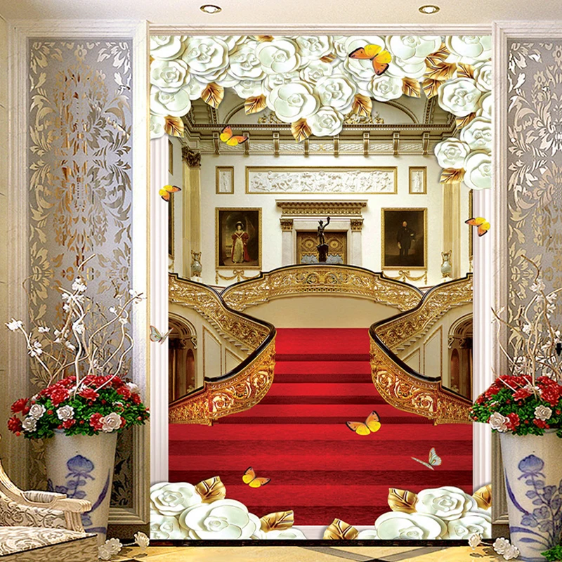High Quality European Style Stair Carpet Photo Wall Murals Wallpaper Living Room Hotel Entrance Hallway Backdrop Wall Papers 3 D High Quality European Style Stair Carpet Photo Wall Murals Wallpaper Living Room Hotel Entrance Hallway Backdrop Wall Papers 3 D