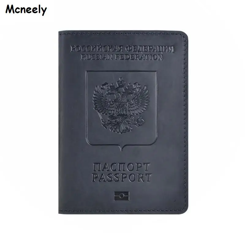 Популярный Прочный чехол для паспорта из натуральной кожи для России, Твердый чехол для паспорта, деловой мужской прочный Чехол-кошелек для путешествий для России - Цвет: Black 2