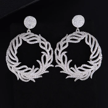 

56MM High Quality Tone Irregular Round Hollow Inside Drop Dangle Long Earrings For Women Wedding Bridal Jewelry