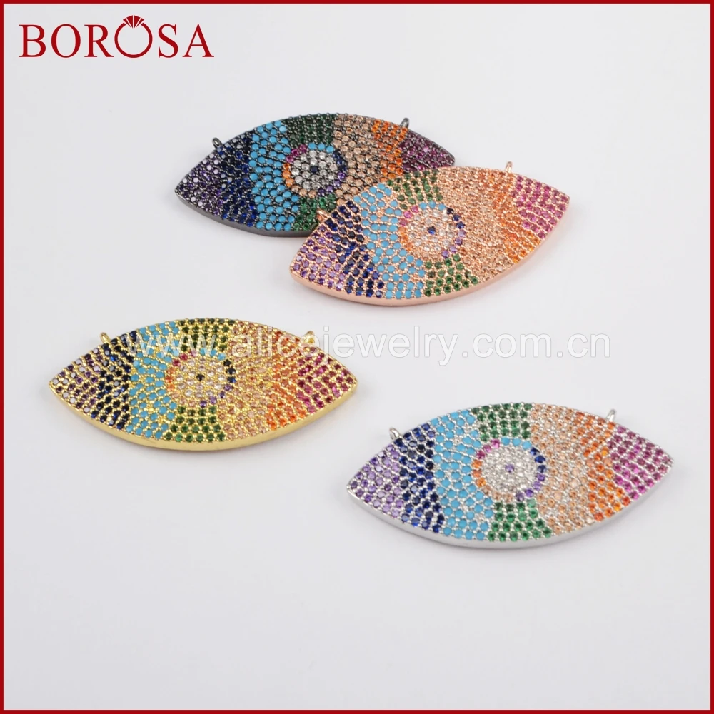 

BOROSA Handcrafted CZ Pave Colorful Stone Cubic Zirocnia Boho Connector Pendant Beads for Women Necklace for DIY Jewelry WX615