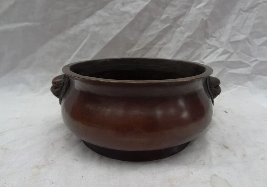 

S2828 8" Tibet Bronze Buddhism Elephant Head Statue Bowl Jar Incense Burner Censer D0318