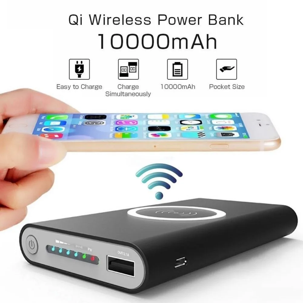 QI беспроводной внешний аккумулятор зарядное устройство 10000 мАч для iPhone 6 S 7 8 plus 11 11pro samsung S6 S7 S8 внешний аккумулятор для мобильного телефона Беспроводное зарядное устройство