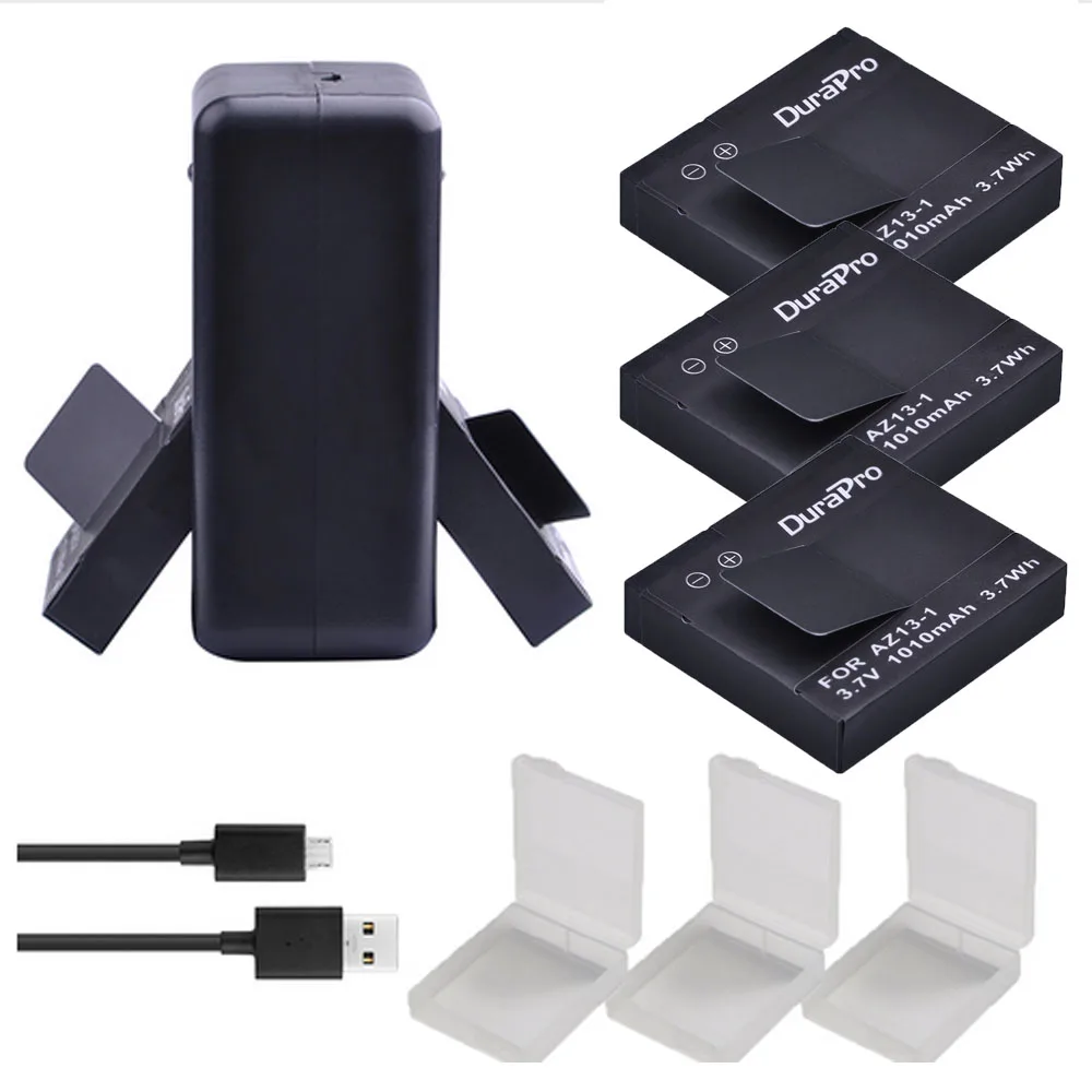 3PC 1010mAH AZ13-1 AZ13 1 AZ13 Rechargeable L-ion Battery Akku + USB Dual Charger for Xiaomi Yi Action Camera AZ13-1 Bateria