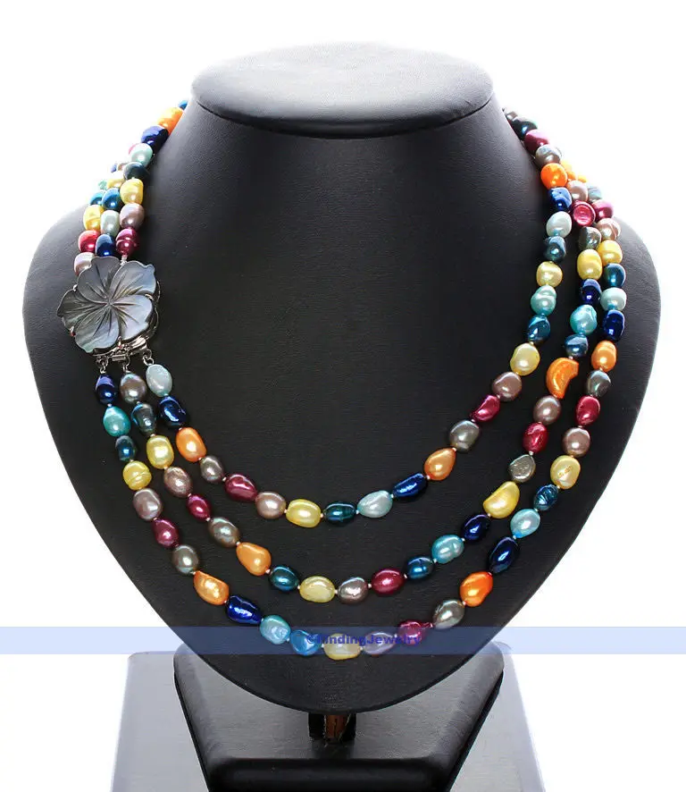 

Wholesale FREE SHIPPING 3 Strands Natural Multicolor Pearl Necklace SATISFIED