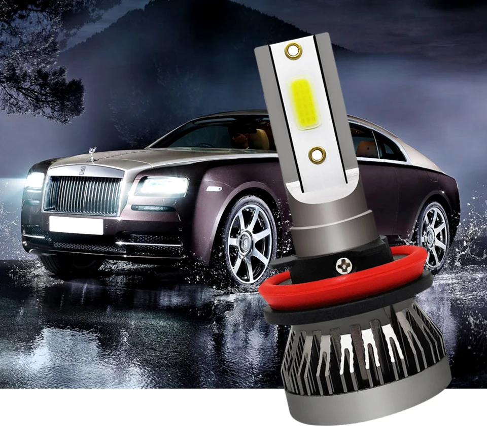 Foxcncar Mini H7 LED Fanless H7 3000K 4300K 6500K 8000K Car Headlight Cob Chip 8000LM H1 H11 H8 9005 9006 HB3 HB4 12V Auto Beam  (1)