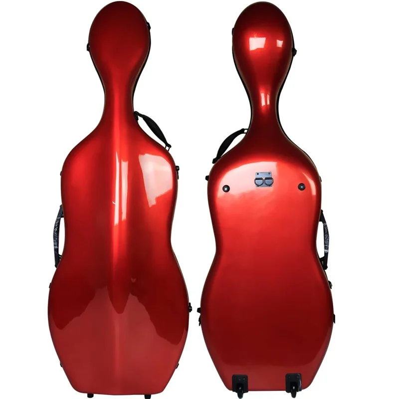 New Light Strong Red Fiberglass 4/4 Size Cello Case Bag Perfect Workmanship 2 Wheels 4.5 Kg With 2 Bow Holders 2 Shoulder Straps