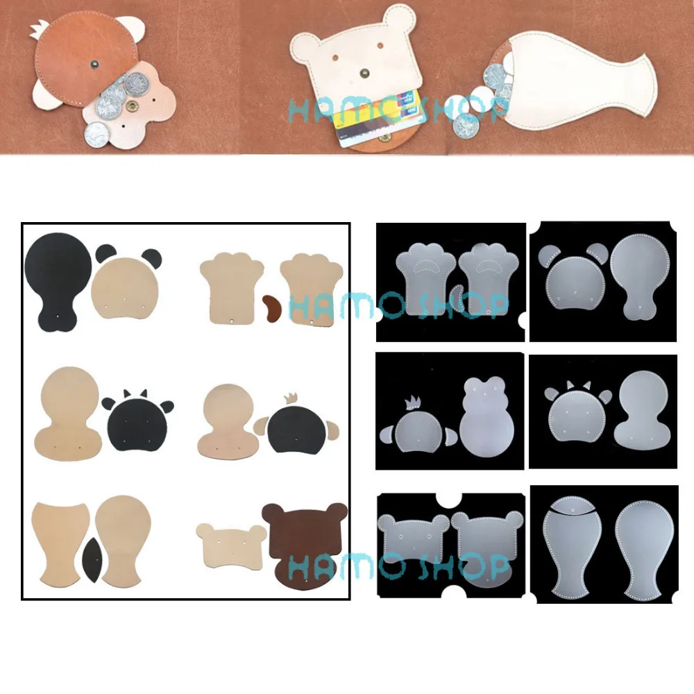 

1pcs DIY Animal Head Design Leather Card Holder Wallet Sewing Pattern PVC Children Handmade Gift Bus\Work Card Sets Polar Bear