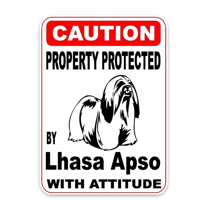 

YJZT 10*14.2CM Property Protected By Lhasa Apso Dog The Tail Of The Car Reflective Car Sticker C1-4764