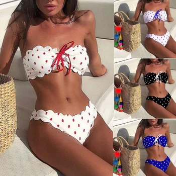 

Bikini 2019 Swimsuit Bandeau Push Up Dot Swimwear Women High Waist Leg Bikini Mujer Bra Bandage Bikini Bathing Suit Biquini