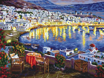 

Night Scene Counted Thread Cross Stitch Patterns Embroidery Kits 11CT Cotton Painting DIY Needlework Sets Decoration Home