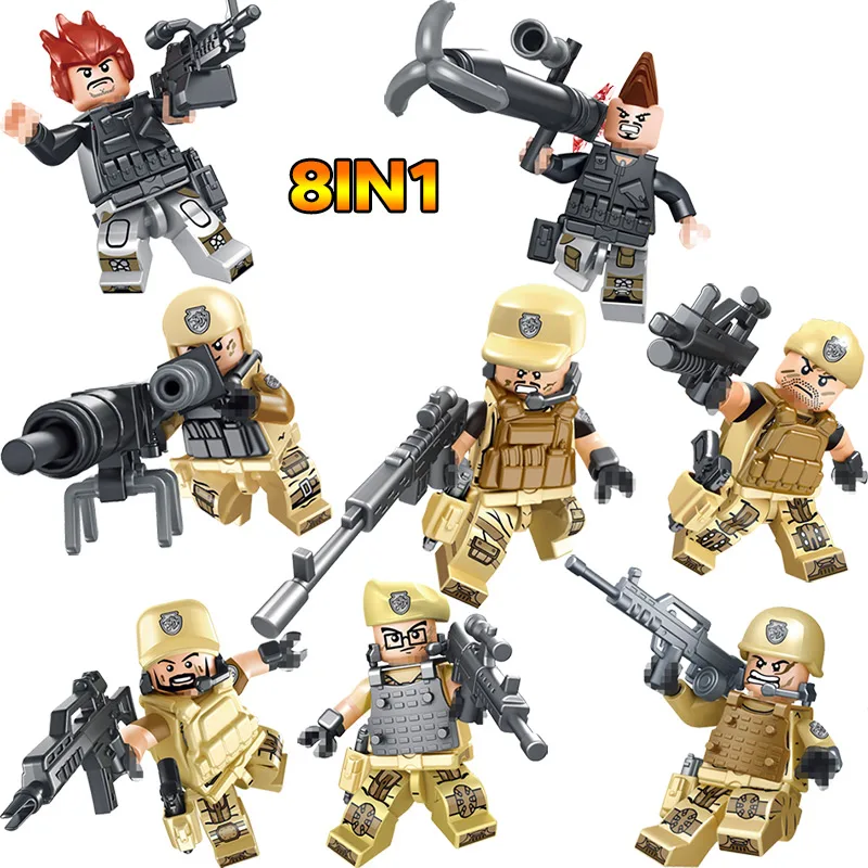 

8 In 1 Weapons Military Army LegoINGLY Military Mini Set Equipment Accessories Figures Model Bricks Blocks Toys For Children