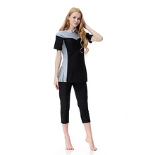 Мусульманское Рубашка с короткими рукавами купальник Для женщин консервативная бикини Купальники Пляжная Топ+ штаны+ шляпа