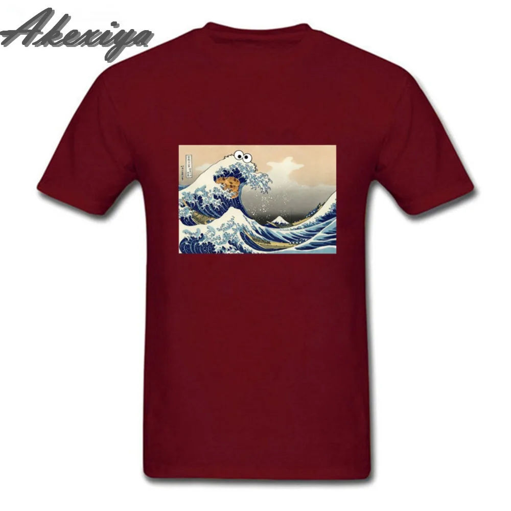 Мужская футболка с принтом Cookie Monster Great Wave Off Kanagawa забавная простая круглым