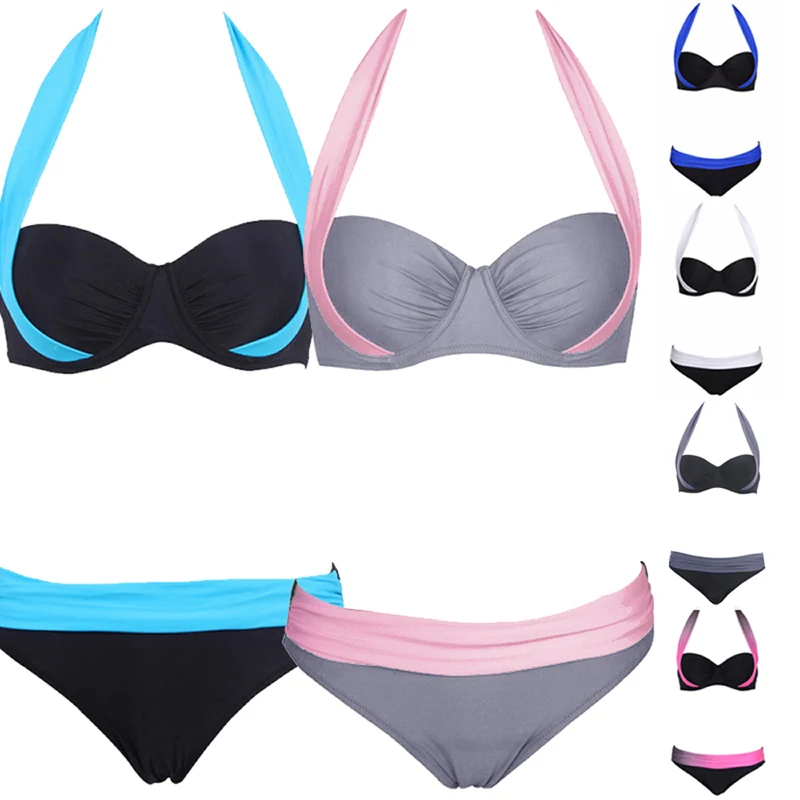 

Vertvie Women Sexy Swimsuit Large Size Swimset Female Beach Bathing Suits Patchwork Swimwear Biquini Female Bikinis Push Up