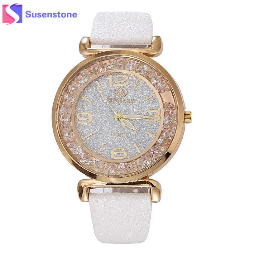 

Fashion Women Crystal Beads Watch Bling PU Leather Stainless Steel Clock Analog Quartz Wrist Watch Ladies Luxury Dress Watches