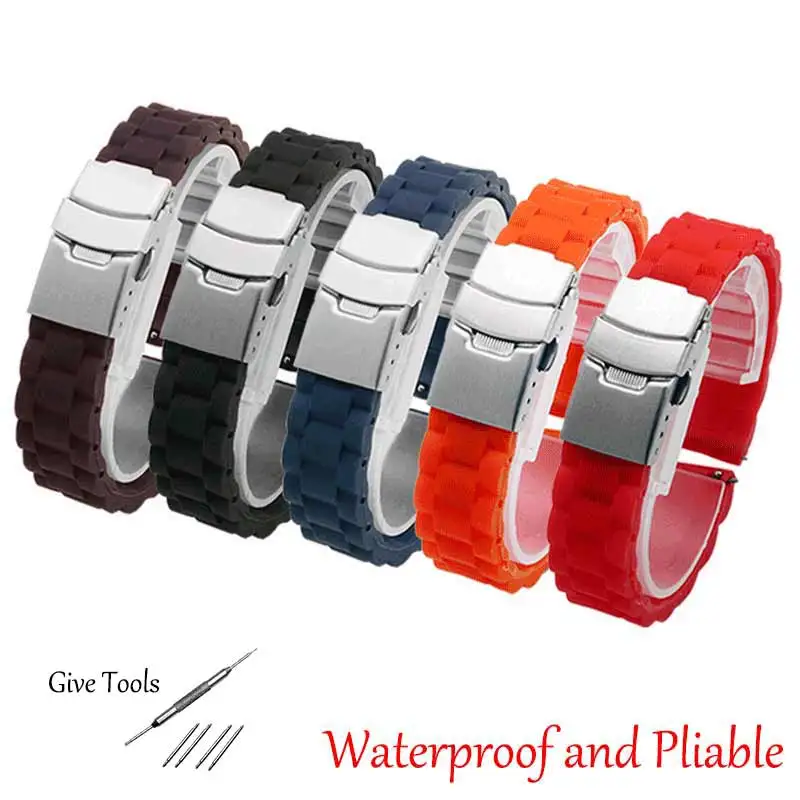 16mm18mm20mm22mm24mm Pliable and waterproof silicone watch bands black