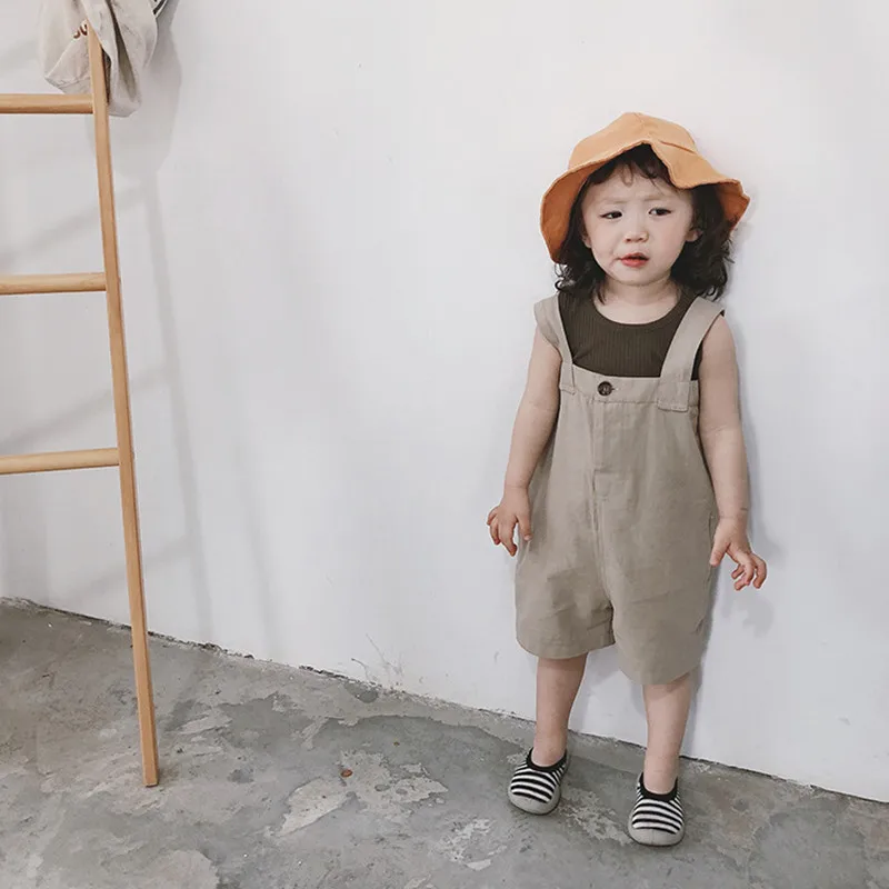 

2019 new Summer Design Unisex Kids Overalls Korean Style Baby Boys Girls Loose Cropped Trousers Children Casual Straps Pants
