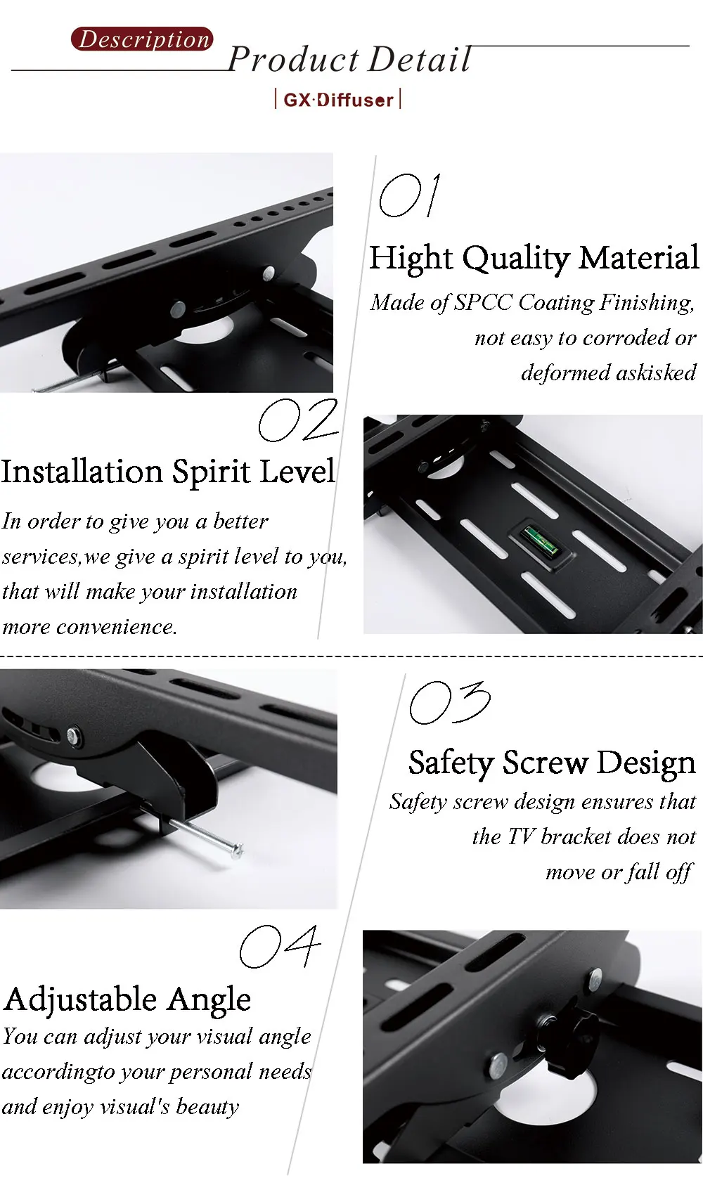 TV Bracket For 26''-52'' LCD LED TV SPCC Coating Finishing Material TV Wall Mounted (4)