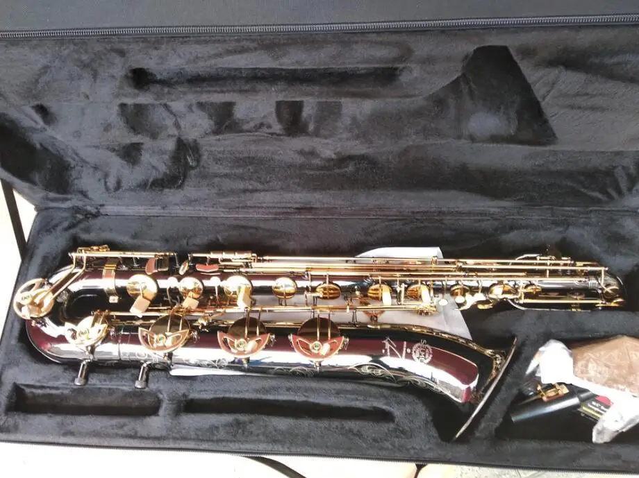 Профессиональный баритон-инструмент, саксофон, черный никель, с золотыми ключами, Eb Baritone, Sax, Abalone, кнопка в виде ракушки, чехол