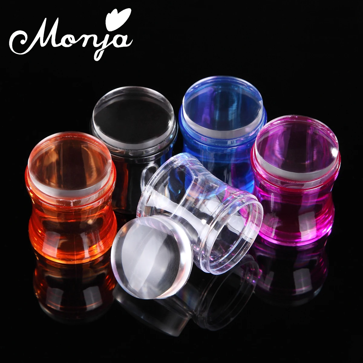 

Monja 4cm Nail Art Clear Round Jelly Funnel Shape Stamper Scraper Set Gel Polish Tips DIY Transfer Painting Printing Drawing Kit