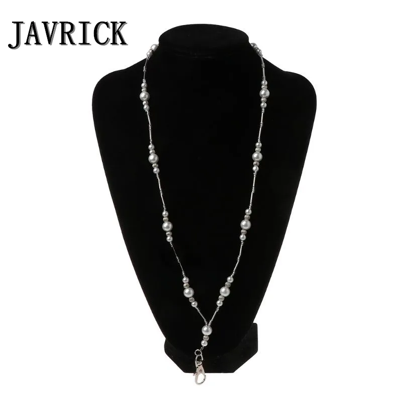 

Hidden Hollow Beads White Pearls Beaded Lanyard ID Badge Holder Pendant Necklace