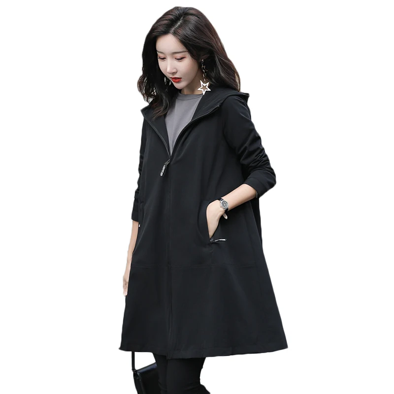 

2019 new trench coat Women Hooded Plus Size high quality Windbreaker fashion Gothic Long Loose Suitable for everyone coat