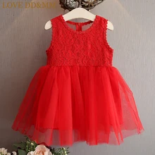 Платья для девочек с надписью «LOVE DD& MM» коллекция года, новая летняя детская одежда милый сетчатый кружевной жилет без рукавов для девочек пышное платье принцессы
