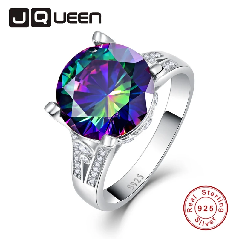 

JQUEEN Luxury Rainbow Topaz Red Ruby Gems Ring Women Anniversary Engagement Wedding Ring 925 Sterling Silver Ring Female Jewelry
