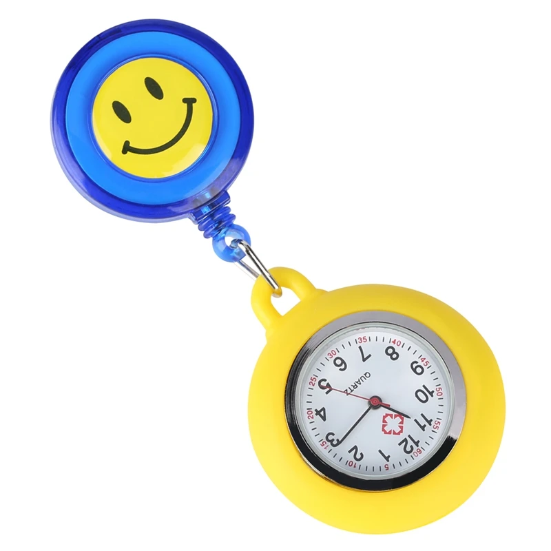 Топ Счастливый милый улыбающийся клип на Fob Брошь кулон Висячие кварцевые карманные часы Регулируемые часы для медицинского врача медсестры часы