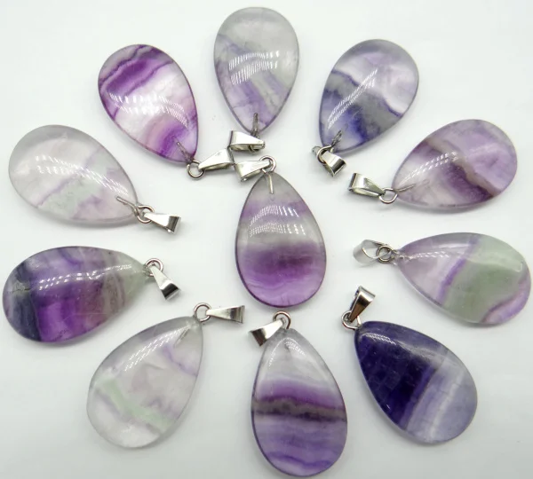 แฟชั่นหินธรรมชาติ Fluorite คริสตัลควอตซ์ Tiger Eye Opal หยดน้ำจี้สำหรับ