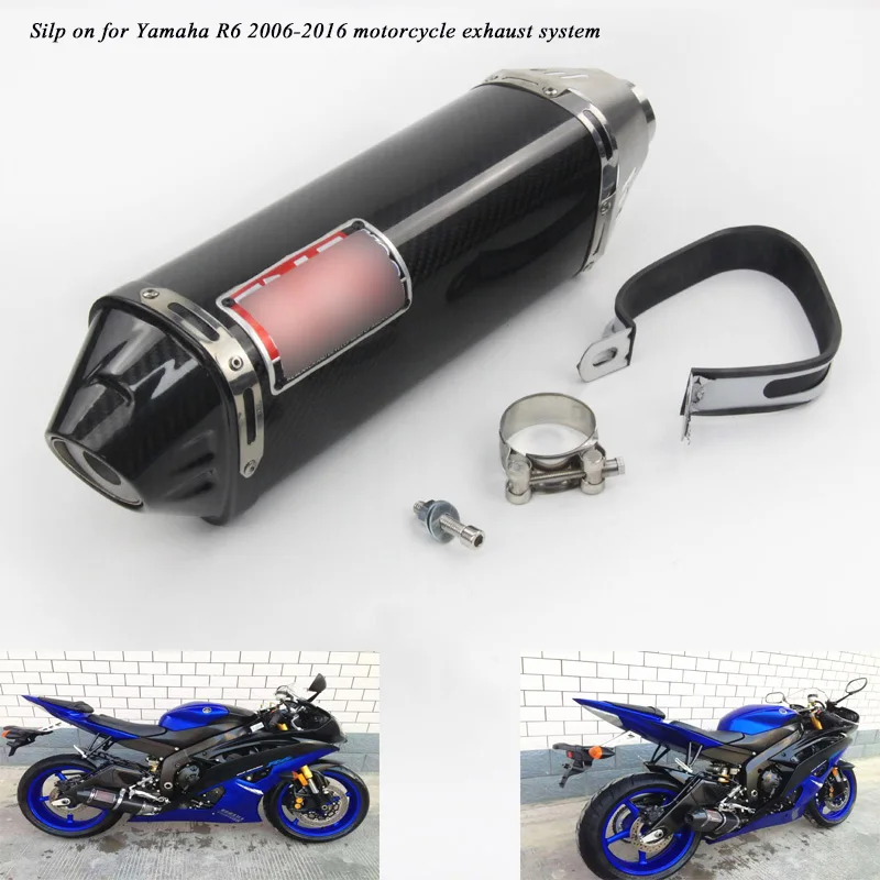 

45mm Silencer Motorcycle Carbon Fiber Exhaust Muffler Tip Pipe With Anti-scald Shell Silp on for Yamaha r6 2006-2016