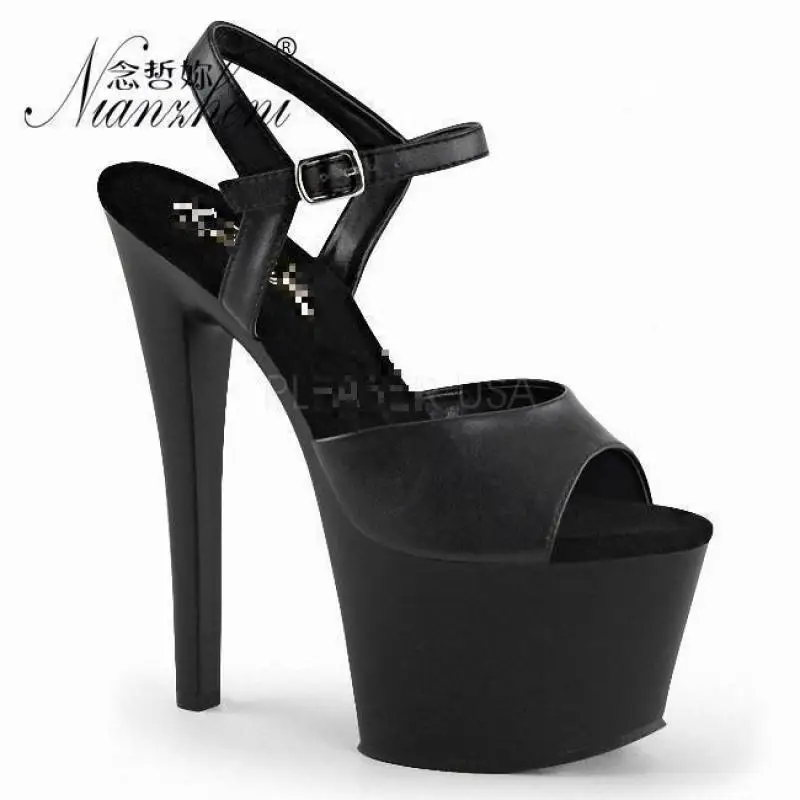 17cm Womens Classic Platform Pole Dancing Sandals Model Wedding Party Model Gladiator Shoes Black 7 Inch Sexy Evening High Heels - Цвет: Dark Grey