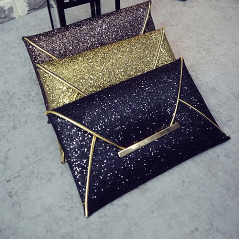 IVI Charming Women Evening Party Bags Gold Sequins Envelope Bag Purse Clutch Handbags Envelope Pattern Shiny