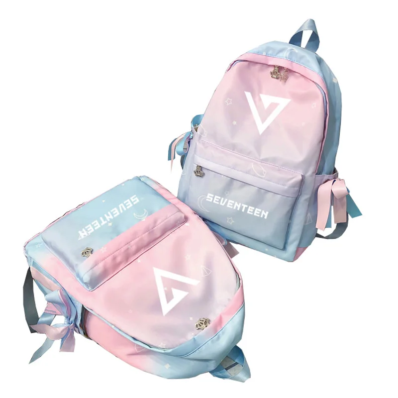 Корейский Kpop Group SEVENTEEN рюкзак с принтом, женский розовый рюкзак, водонепроницаемый рюкзак для путешествий, нейлоновые школьные сумки для девочек-подростков