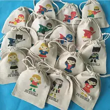 Изготовленный На Заказ 12 шт. какой-либо ДН джинсы для маленьких мальчиков или девочек супергерой на день рождения мешочки, Бэтмен, вечерние детские пижамы с принтом Супермена, Робин, супергерой вечерние подарок, сумки