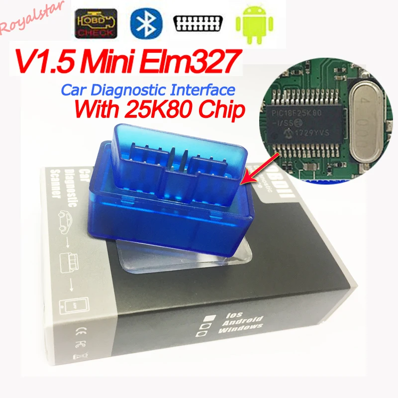 Супер Мини ELM327 V1.5 Bluetooth сканер ELM 327 V1.5 с PIC18F25K80 OBD2 сканер Поддержка J1850 протоколы автомобиля Помощь 327