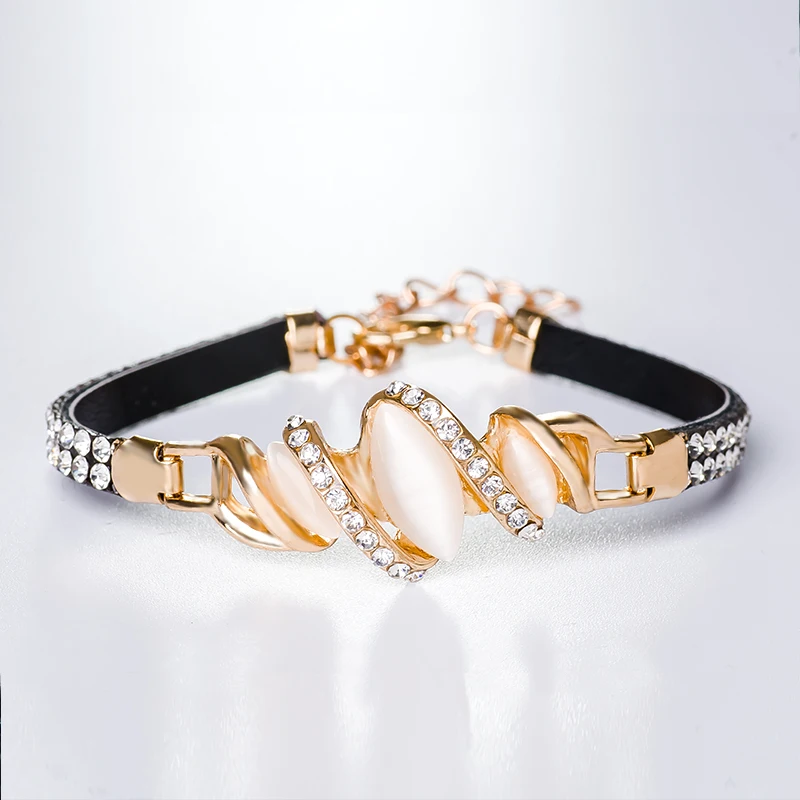 

MISANANRYNE New Trendy Womens Gold Color Cat Eye Stone Austrian Crystal Brilliant Chain Bracelet
