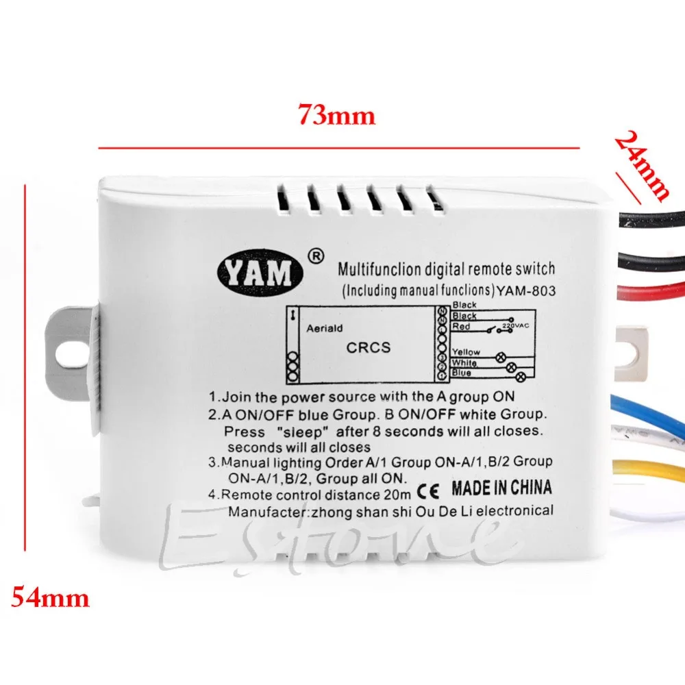  220V 1/2/3 Ways Wireless ON/OFF Lamp Remote Control Switch Receiver Transmitter - 32837548498