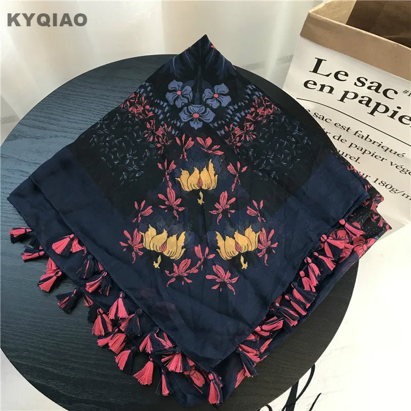 KYQIAO Винтаж шеи шарф Мори девушки на осень-зиму в японском стиле этнические дизайнерский бренд темно-синие печатающей головки Шарф