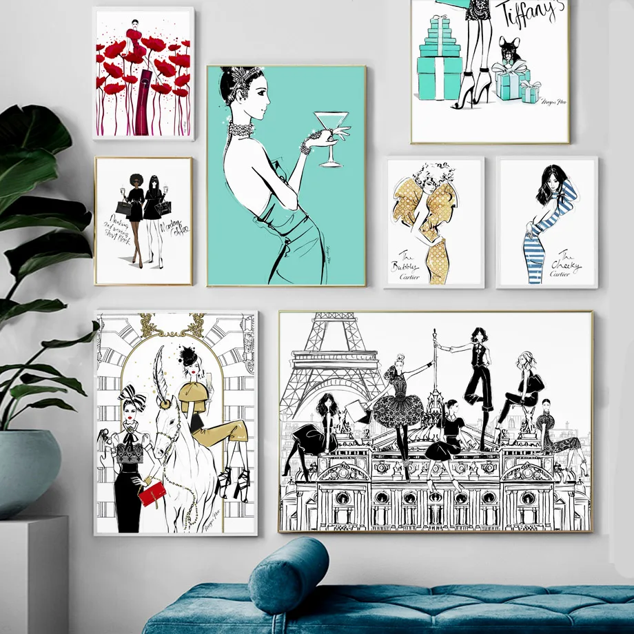 

Paris Fashion Model Girl Wall Art Canvas Painting Nordic Posters And Prints Salon Decoration Wall Pictures For Living Room Club