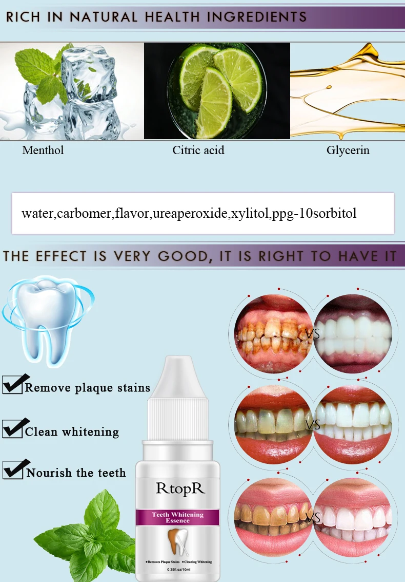 RtopR зубы гигиена полости рта отбеливающая эссенция ежедневного использования эффективное удаление налета пятен чистящий продукт чистка зубов TSLM1