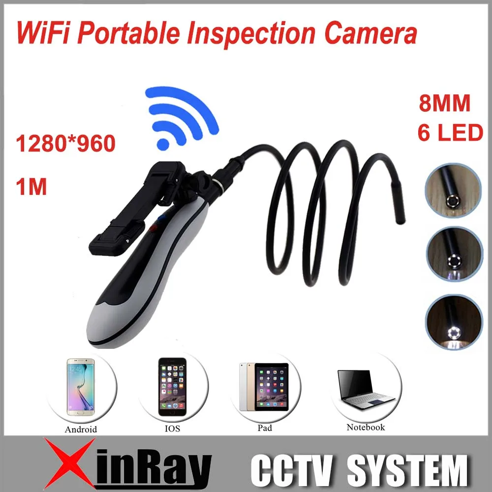 

Handheld Wifi Endoscope HTWH8-1 Inspection Camera with 1m Hard Wire 6LED 60 Degree angle of view Support IOS Android Windows .